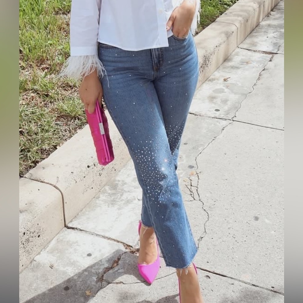 LOFT sequin straight high rise jean